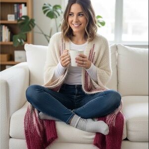 Elegant Cream and Red Women's Sweater